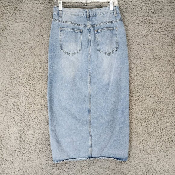 Shein Skirt Womens 6 Medium Wash Stretch Slit Straight Denim *Read* - Picture 8 of 12